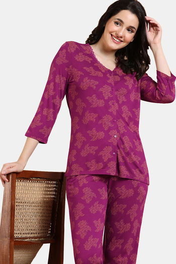Buy Zivame Gilded Opulence Viscose Pyjama Set - Red Plum